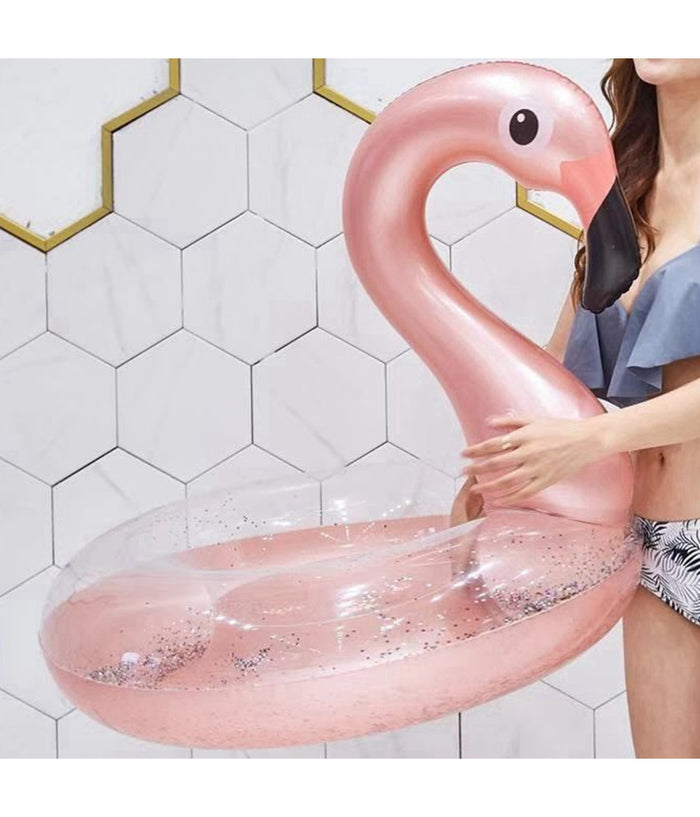 Salvagente Gonfiabile Fenicottero Rosa Glitterato Ciambella Mare Diametro 90 Cm         