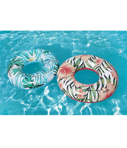 Trade Shop - Salvagente Palme Tropicali Floreali 119cm Ciambella Gonfiabile Mare Piscina 36237 -