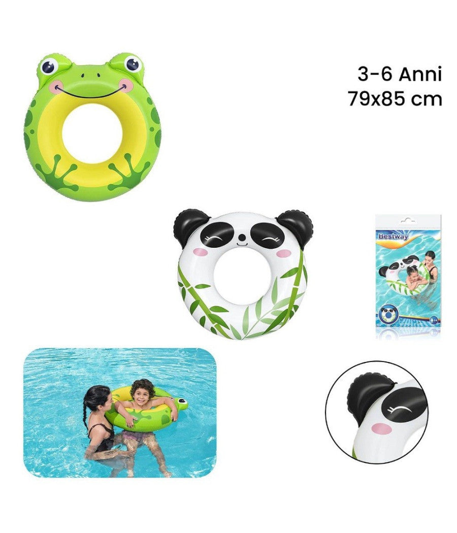 Trade Shop - Salvagente Panda/rana 79x85cm Ciambella Gonfiabile Mare Bambini 3-6 Anni 36351 -