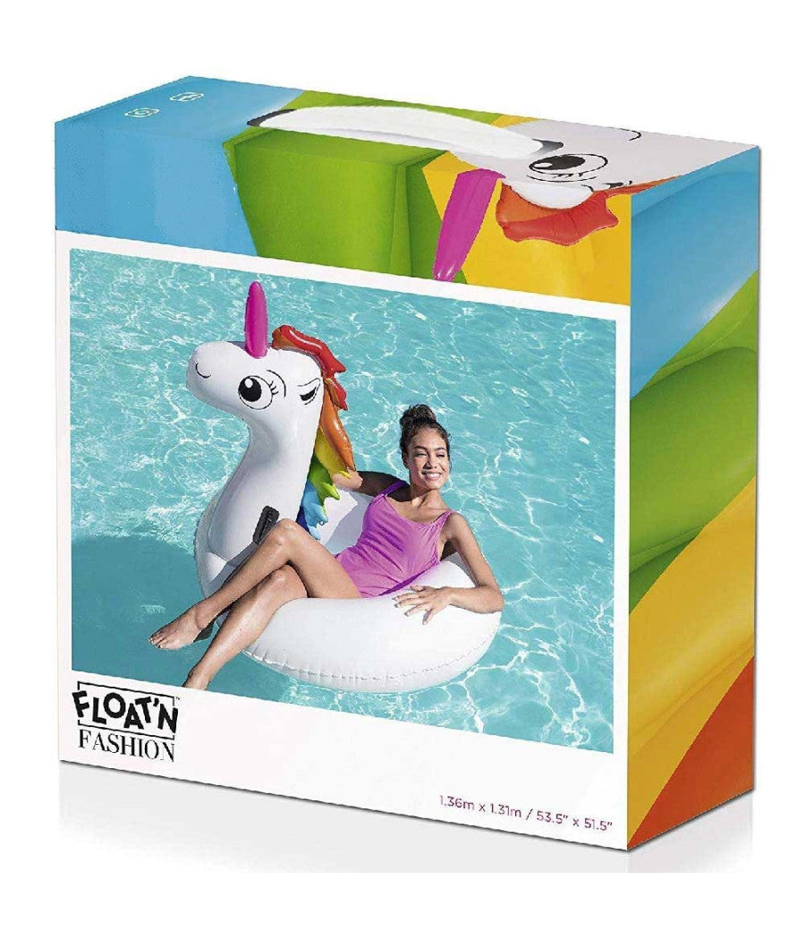 Salvagente Unicorno Cavalcabile Bianco Arcobaleno Ciambella 136 X 131 Cm         