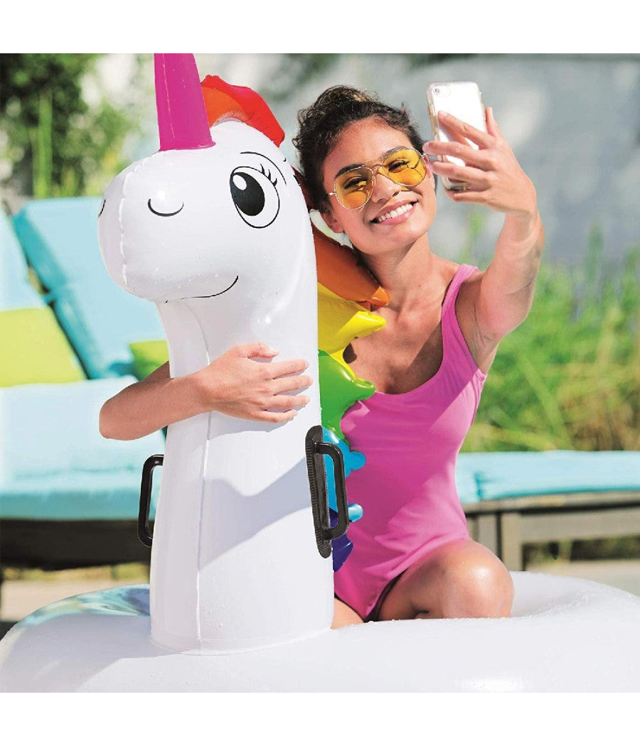 Salvagente Unicorno Cavalcabile Bianco Arcobaleno Ciambella 136 X 131 Cm         