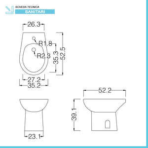 Sanitari bagno in set completo di lavabo con colonna e copriwater