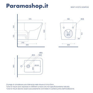 Coppia sanitari in ceramica sospesi vaso rimless, bidet e copri-wc bianco opaco | Kyoto