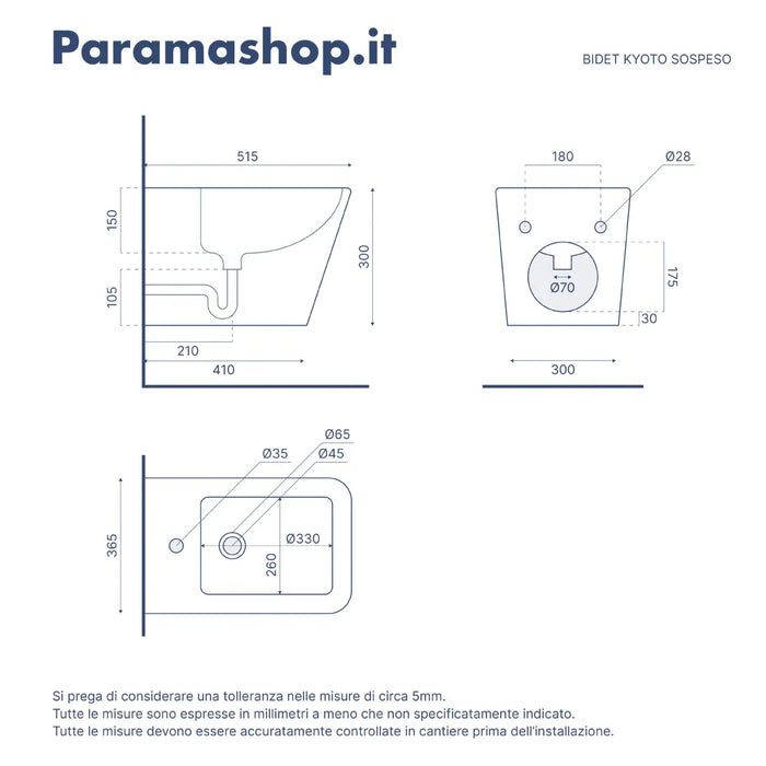 Coppia sanitari in ceramica sospesi vaso rimless, bidet e copri-wc bianco opaco | Kyoto