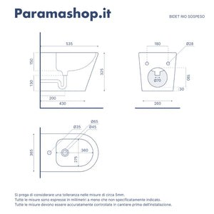 Sanitari sospesi in ceramica bianco lucido vaso rimless sedile soft-close e bidet | Rio
