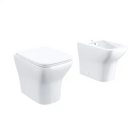 Coppia di sanitari filomuro rimless in ceramica bianca: vaso bidet e copriwc soft-close | Havana