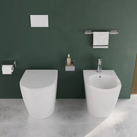 Sanitari filomuro ceramica bianco lucido vaso rimless copriwc soft-close e bidet | Europa Small