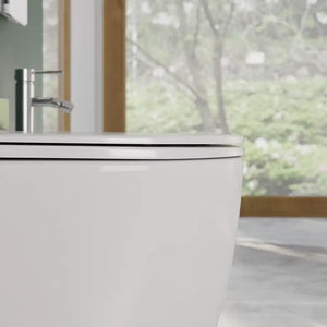 Sanitari filomuro ceramica bianco lucido vaso rimless copriwc soft-close e bidet | Europa Small