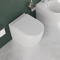 Sanitari filomuro ceramica bianco lucido vaso rimless copriwc soft-close e bidet | Europa Small