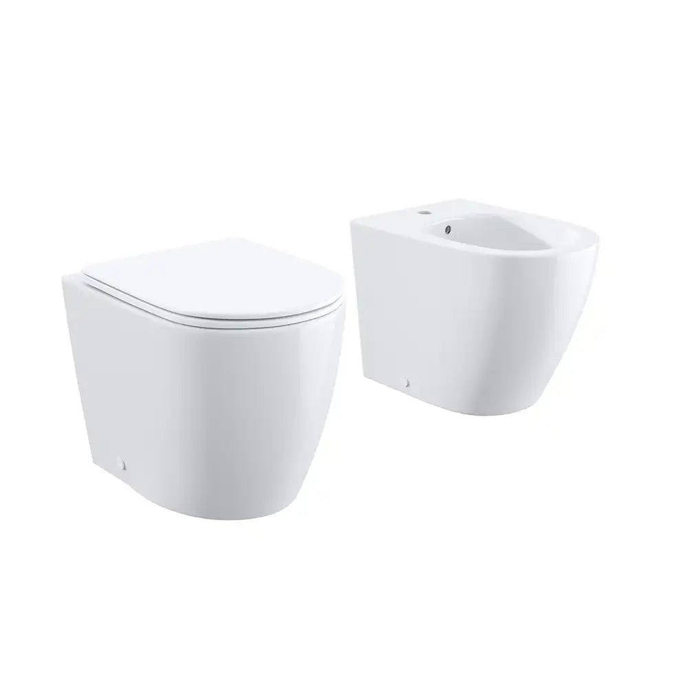 Sanitari filomuro ceramica bianco lucido vaso rimless copriwc soft-close e bidet | Europa Small