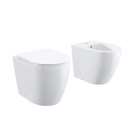 Sanitari filomuro ceramica bianco lucido vaso rimless copriwc soft-close e bidet | Europa Small