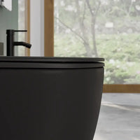 Coppia di sanitari filomuro ceramica nero opaco vaso rimless copriwc soft-close e bidet | Europa Small
