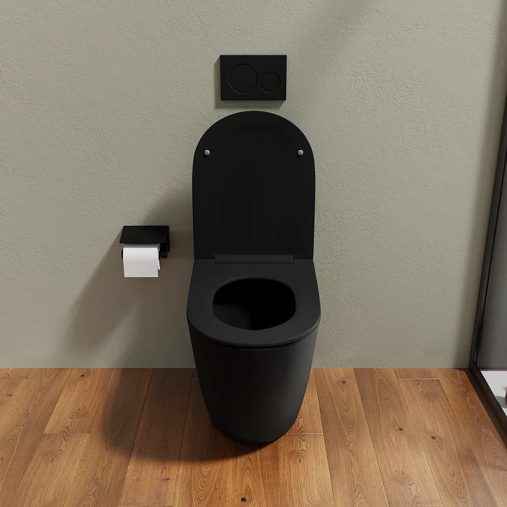 Vaso WC filomuro rimless in ceramica nero opaco con sedile soft-close | Europa