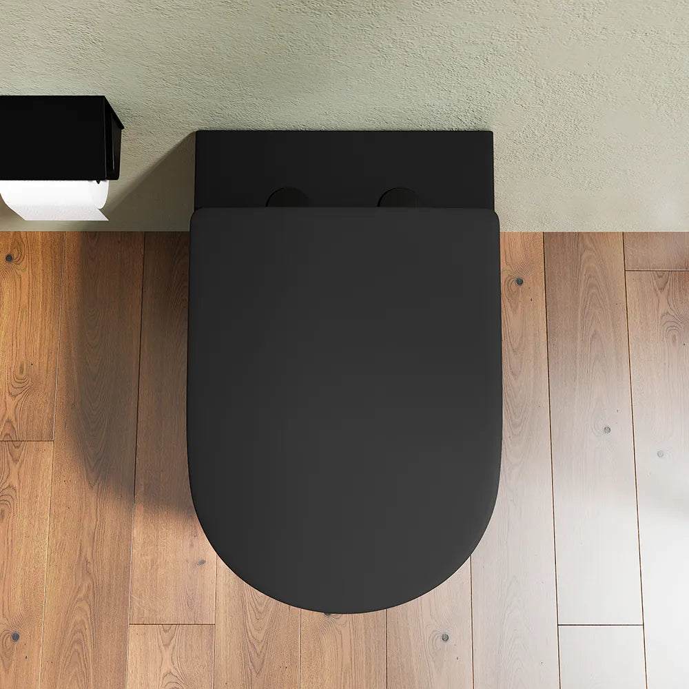 Vaso WC filomuro rimless in ceramica nero opaco con sedile soft-close | Europa