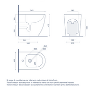 Sanitari filomuro in ceramica bianco lucido vaso tornado silent flush sedile soft-close e bidet SOFIA Regos