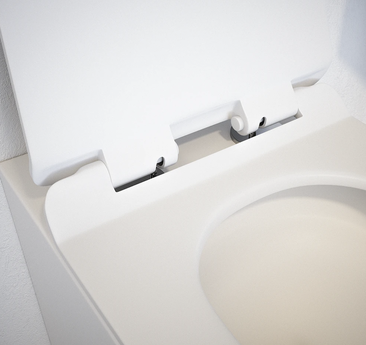 Sanitari filomuro in ceramica bianco lucido vaso tornado silent flush sedile soft-close e bidet SOFIA Regos