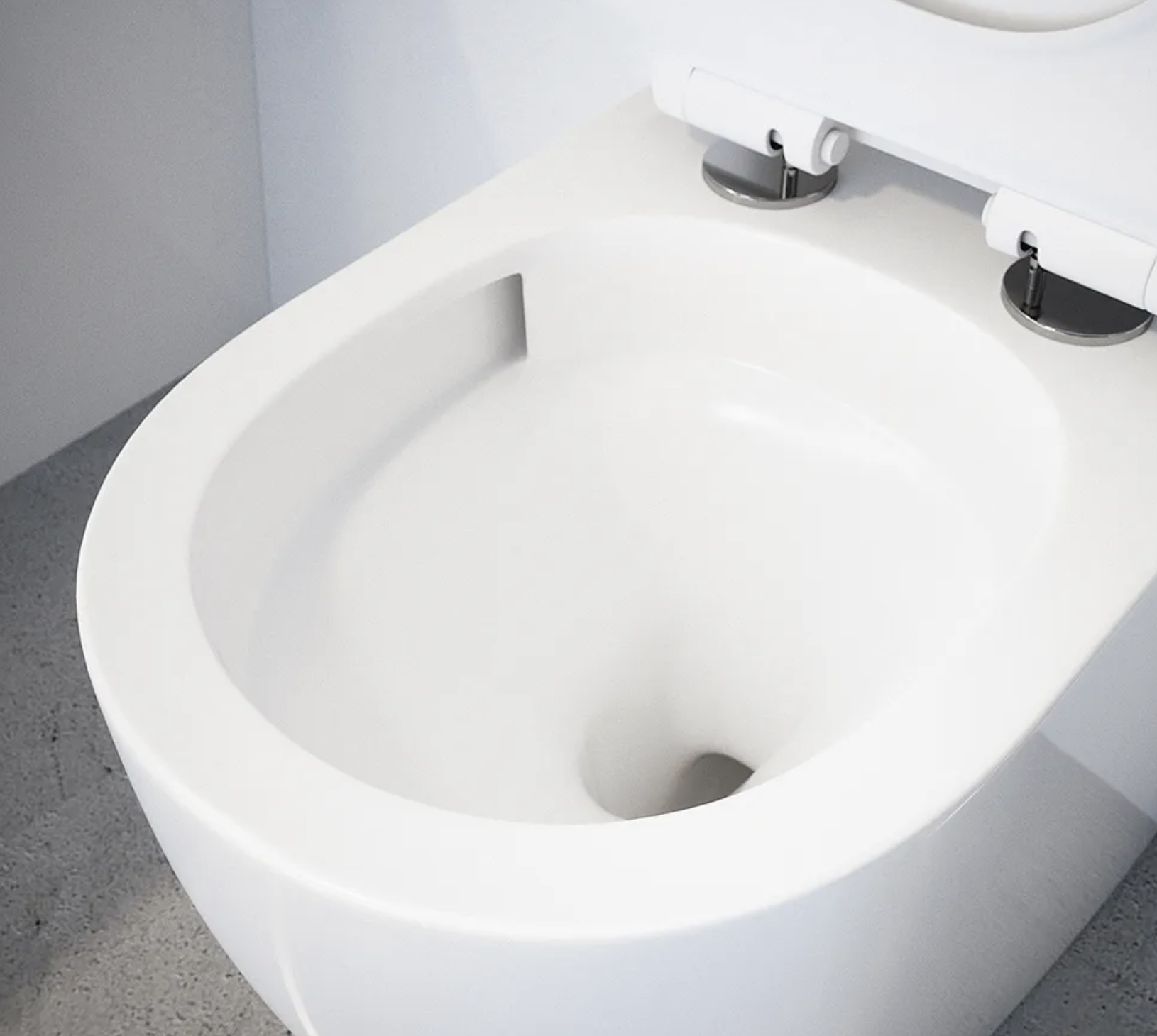 Sanitari filomuro in ceramica bianco lucido vaso tornado silent flush sedile soft-close e bidet SOFIA Regos