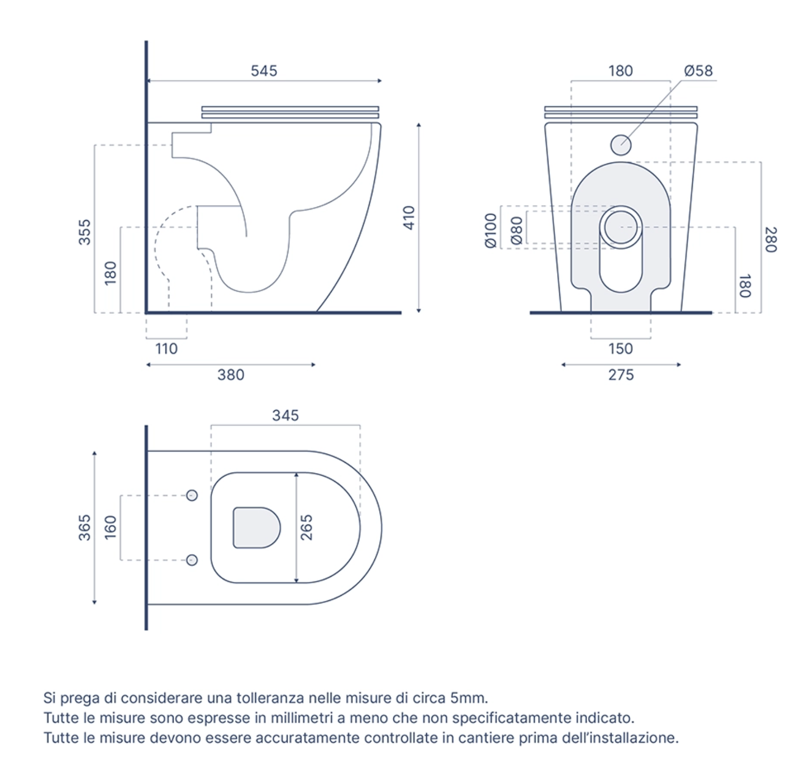 Sanitari filomuro in ceramica bianco lucido vaso tornado silent flush sedile soft-close e bidet SOFIA Regos
