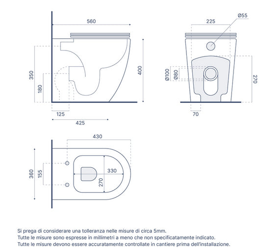 Sanitari filomuro in ceramica grigio opaco vaso rimless con copriwc soft-close e bidet ASIA Regos