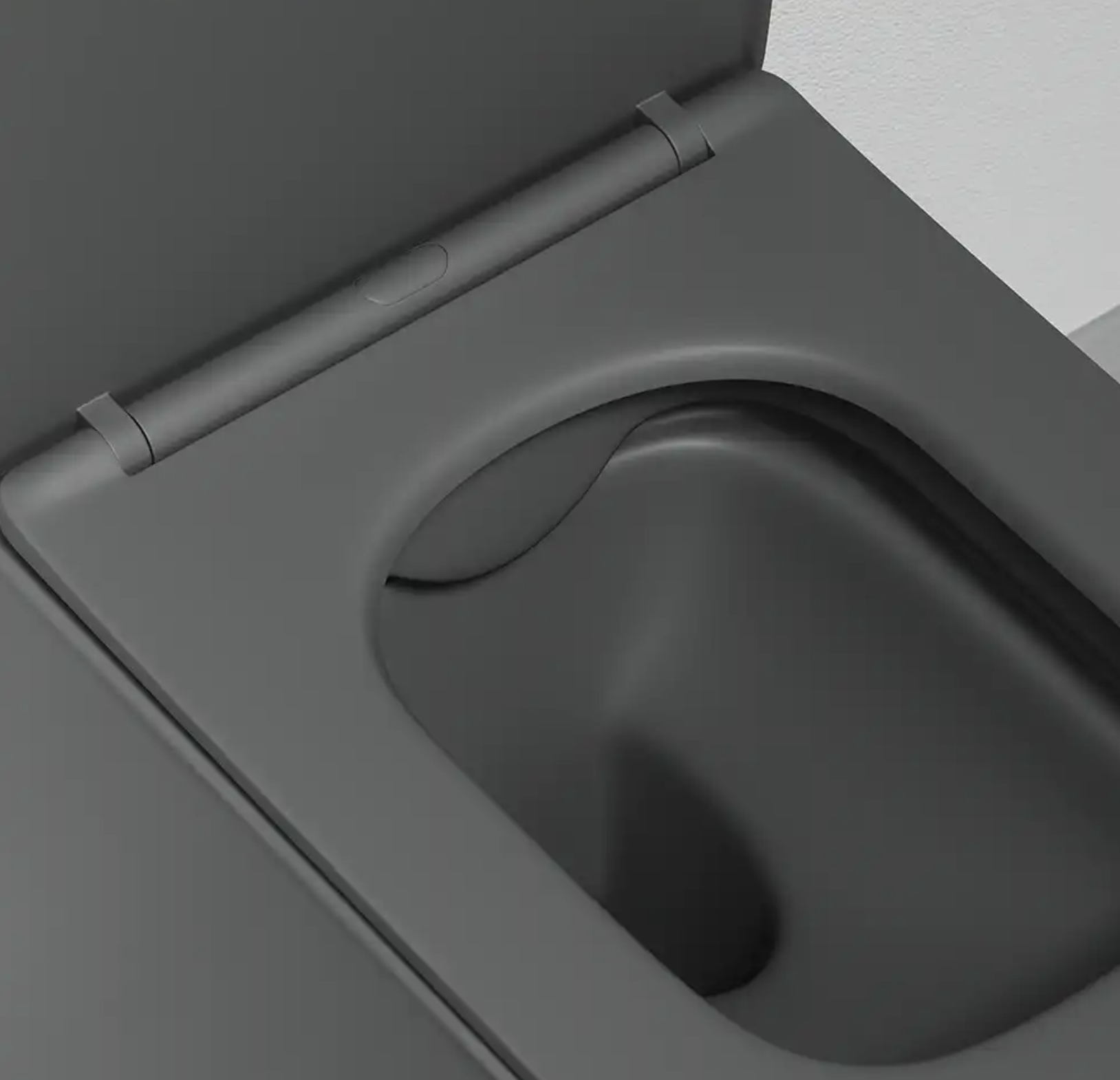 Sanitari filomuro in ceramica rimless grigio opaco vaso bidet e copriwc soft-close ZEN Regos