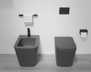 Sanitari filomuro in ceramica rimless grigio opaco vaso bidet e copriwc soft-close ZEN Regos
