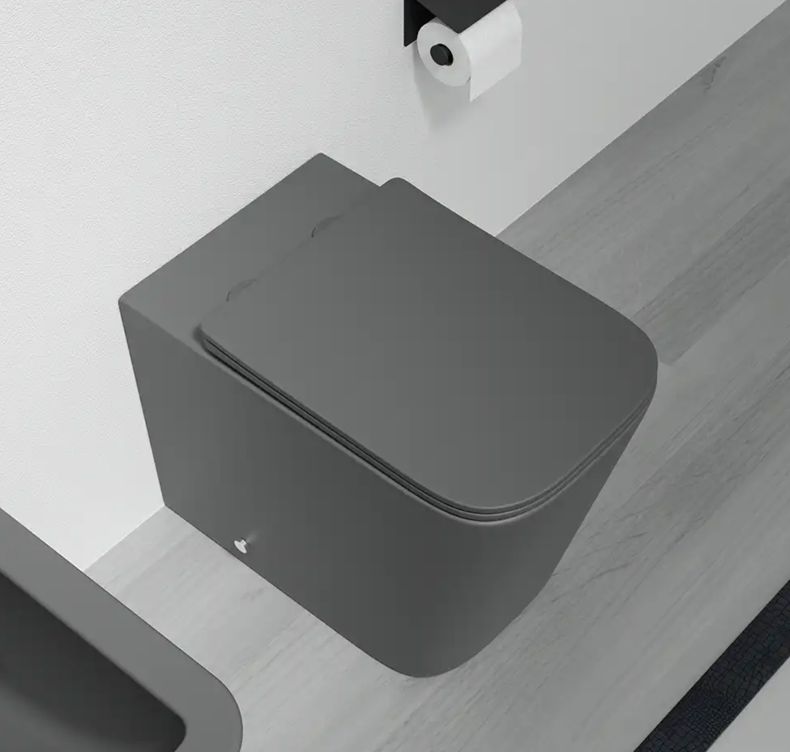 Sanitari filomuro in ceramica rimless grigio opaco vaso bidet e copriwc soft-close ZEN Regos