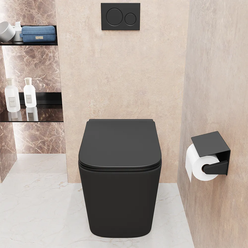 Vaso filomuro rimless in ceramica nero opaco con sedile soft-close | Londra