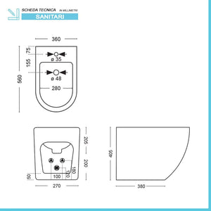 Sanitari filomuro Rimless effetto marmo bianco con sedile Tokyo