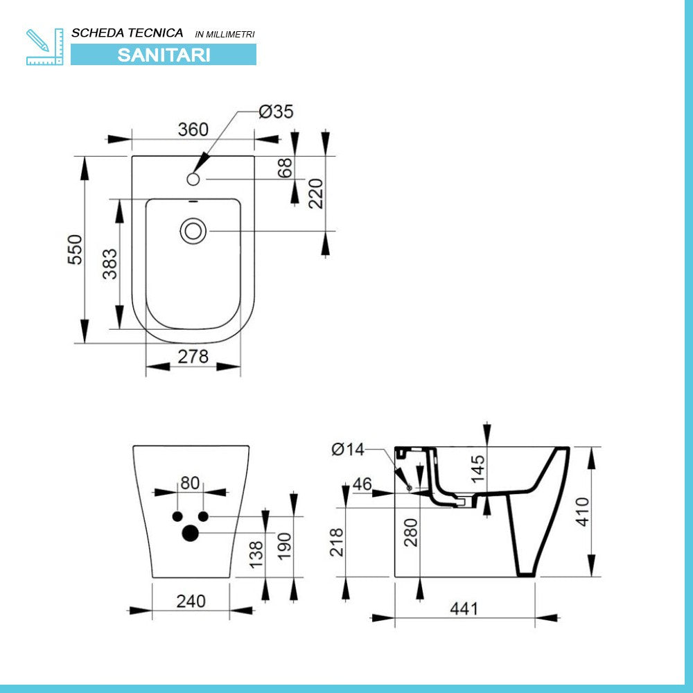 Sanitari filomuro Rimless Mirto scarico traslato e sedile soft close