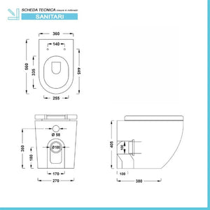 Sanitari filomuro Rimless serie Tokyo con copriwater rallentato