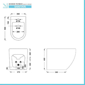 Sanitari filomuro Rimless serie Tokyo con copriwater rallentato