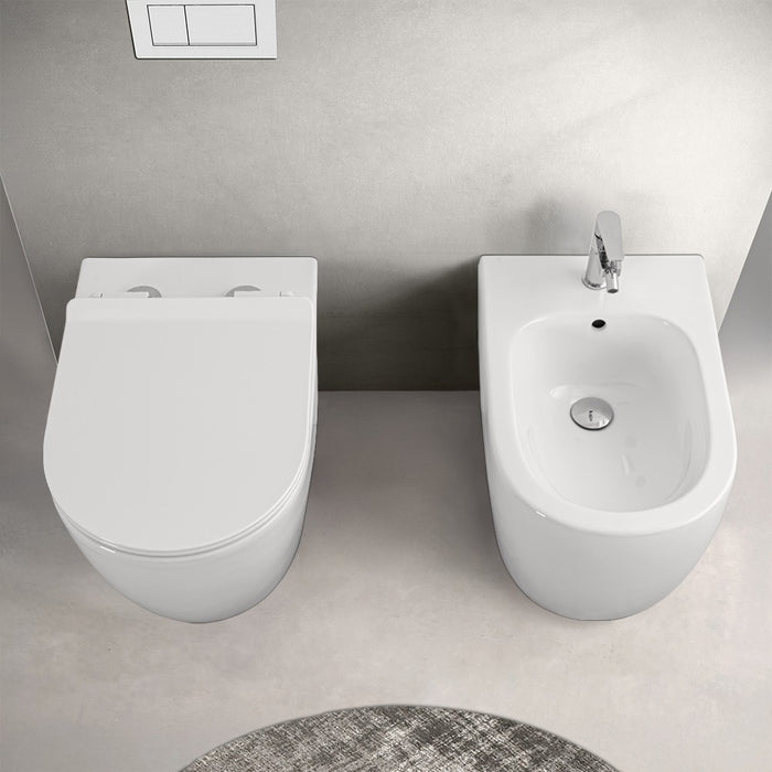 Sanitari filomuro Rimless serie Tokyo con copriwater rallentato