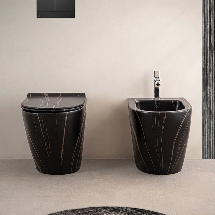 Sanitari filoparete Rimless effetto marmo nero con sedile Tokyo