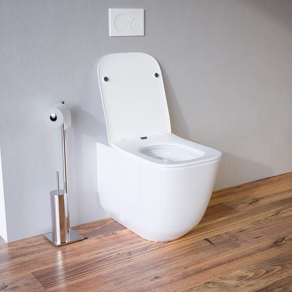 Vaso filomuro tornado silent flush in ceramica bianco lucido con copri-wc soft-close | Riga