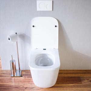 Vaso filomuro tornado silent flush in ceramica bianco lucido con copri-wc soft-close | Riga