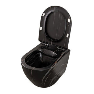 Sanitari sospesi Rimless effetto marmo nero con sedile Tokyo