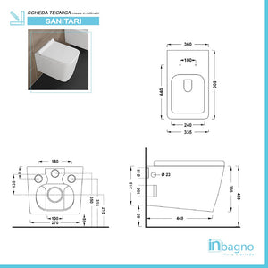 Sanitari sospesi Rimless serie Malaga completo di sedile rallenty