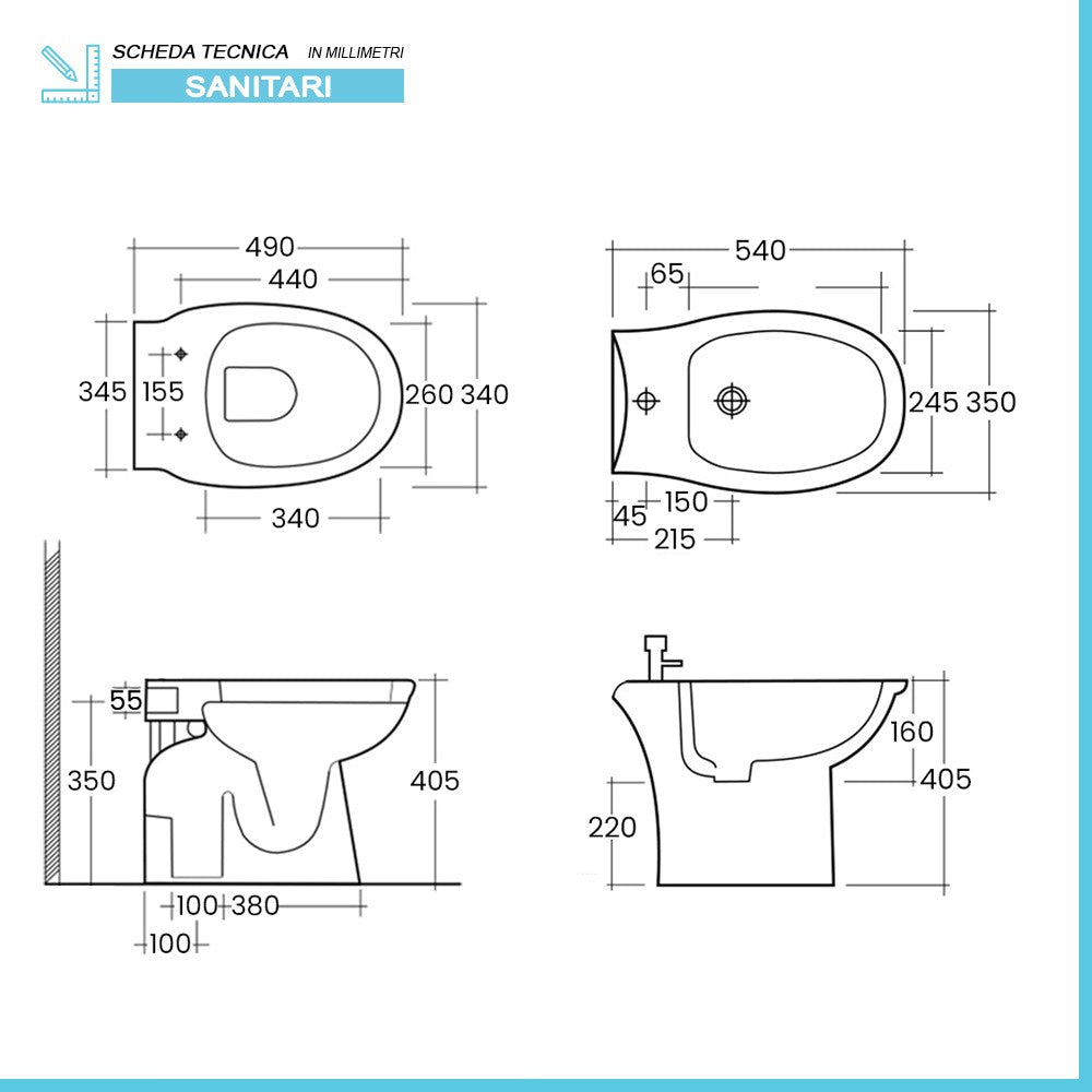 Sanitari tradizionali con scarico a terra e lavabo 60 cm con colonna Miracle 