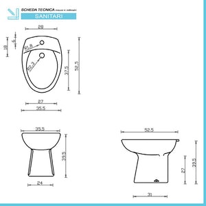 Sanitari tradizionali scarico a terra per bagno completo e lavabo con colonna Clara