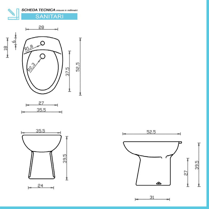 Sanitari tradizionali scarico a terra per bagno completo e lavabo con colonna Clara