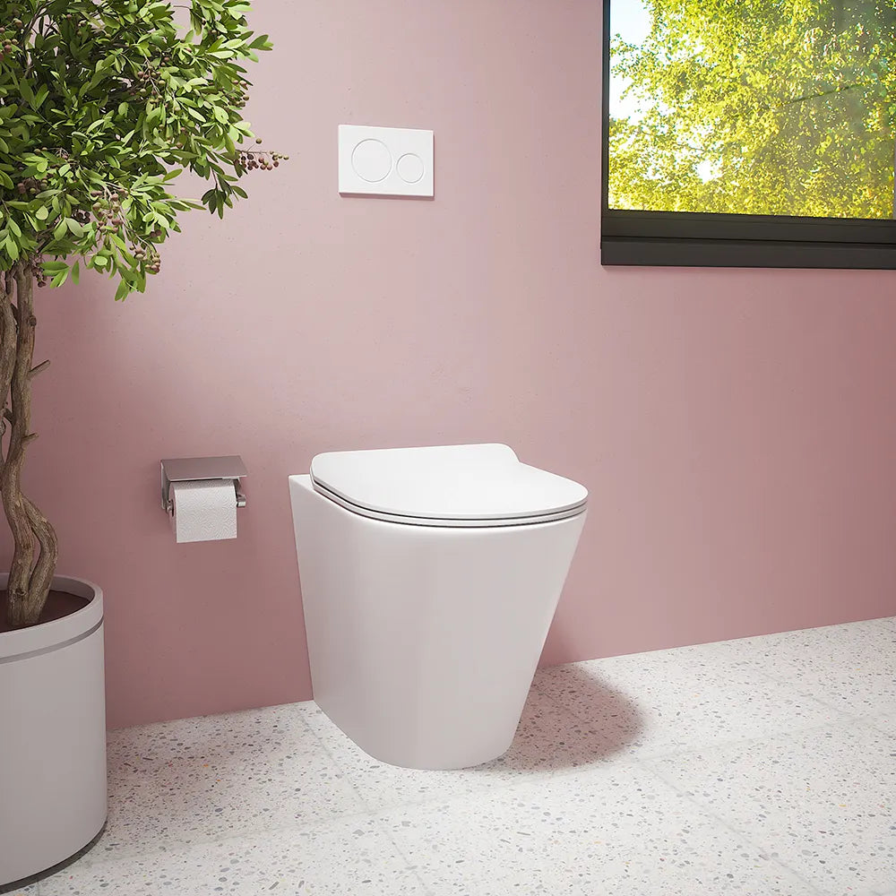 Vaso filomuro tornado silent flush in ceramica bianco lucido con sedile soft-close | Rio