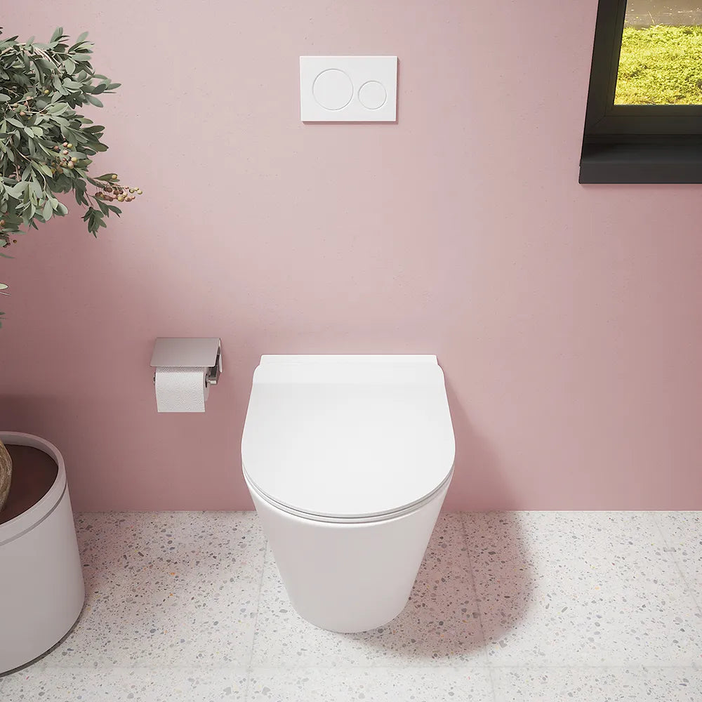 Vaso filomuro tornado silent flush in ceramica bianco lucido con sedile soft-close | Rio