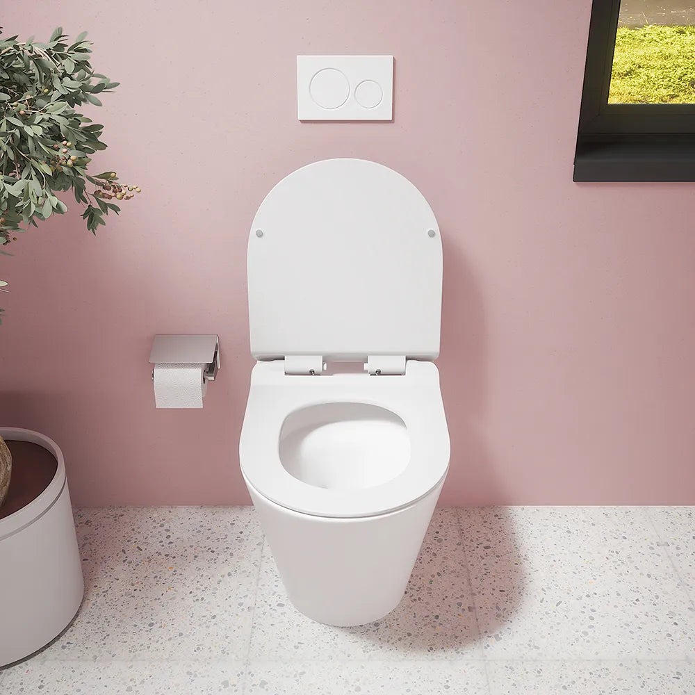 Vaso filomuro tornado silent flush in ceramica bianco lucido con sedile soft-close | Rio