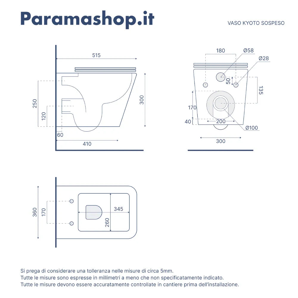 Vaso sospeso rimless in ceramica nero opaco con sedile soft-close | Kyoto