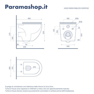 Sanitari sospesi in ceramica rimless sedile con chiusura rallentata | Parigi