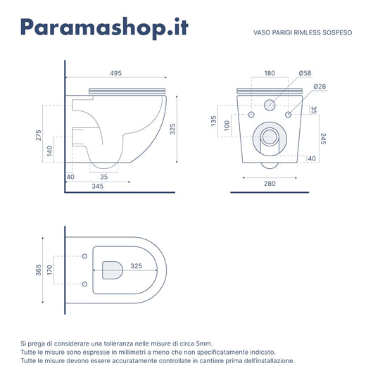 Sanitari sospesi in ceramica rimless sedile con chiusura rallentata | Parigi