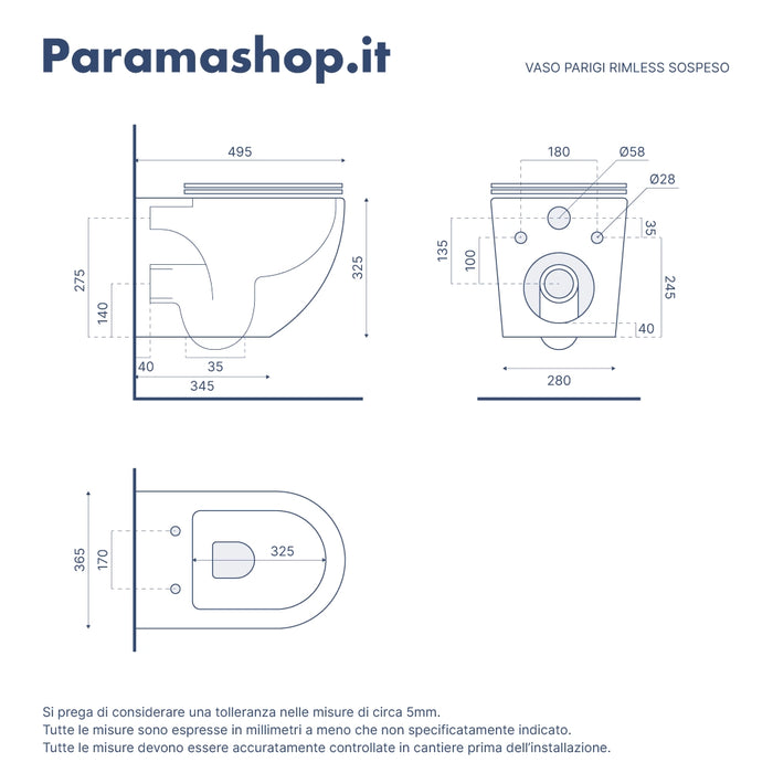 Sanitari sospesi in ceramica rimless sedile con chiusura rallentata | Parigi