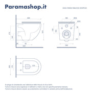 Vaso WC sospeso in ceramica bianco lucido rimless salvaspazio con sedile soft-close | Parigi