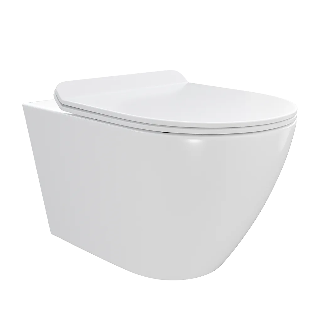Vaso sospeso rimless in ceramica bianco lucido con copri-wc soft-close | Sydney