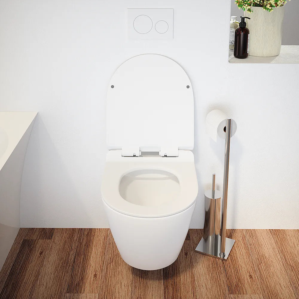 Vaso sospeso rimless in ceramica bianco lucido con copri-wc soft-close | Sydney